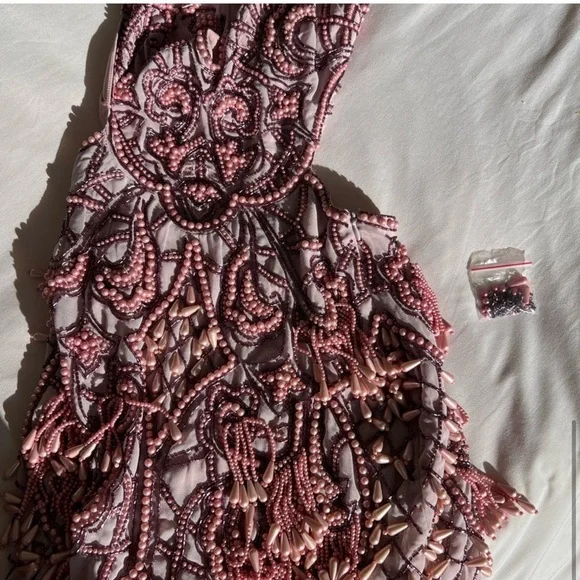 ASOS Pink Embellished Beaded Pearl Baroque Dress - Picture 5 of 7